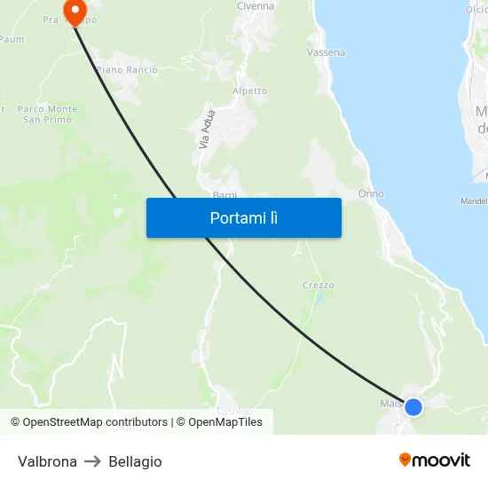 Valbrona to Bellagio map