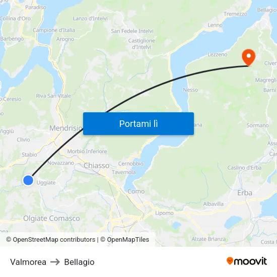 Valmorea to Bellagio map