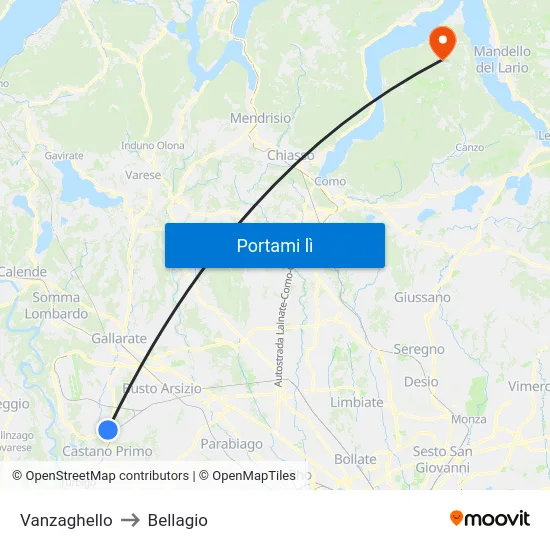 Vanzaghello to Bellagio map