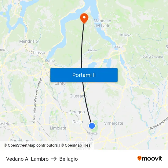 Vedano Al Lambro to Bellagio map