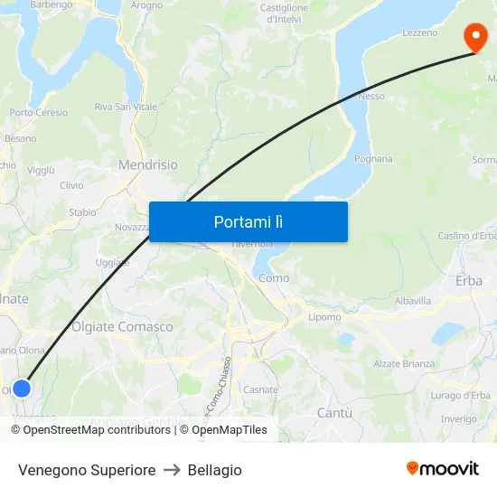 Venegono Superiore to Bellagio map