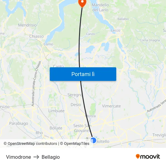 Vimodrone to Bellagio map