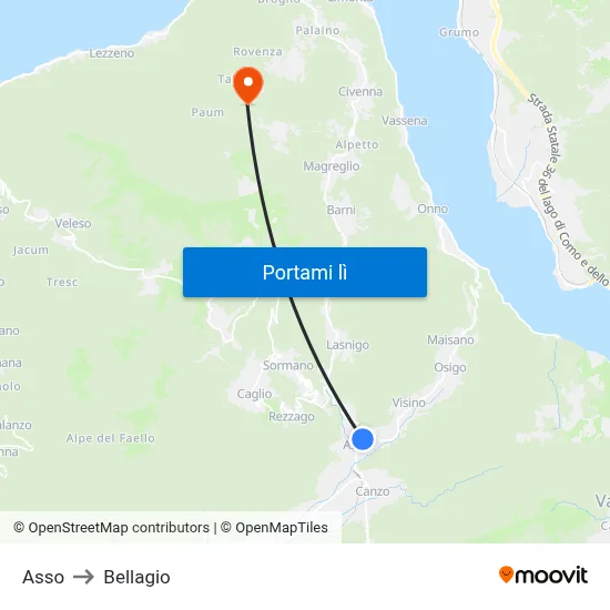 Asso to Bellagio map