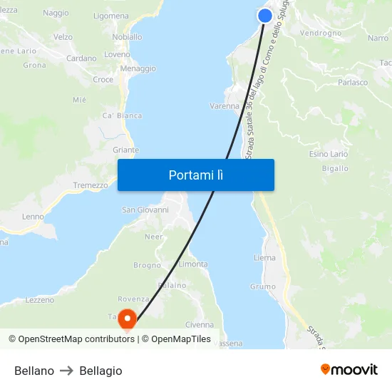 Bellano to Bellagio map
