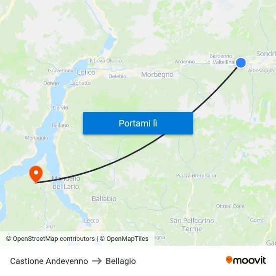 Castione Andevenno to Bellagio map