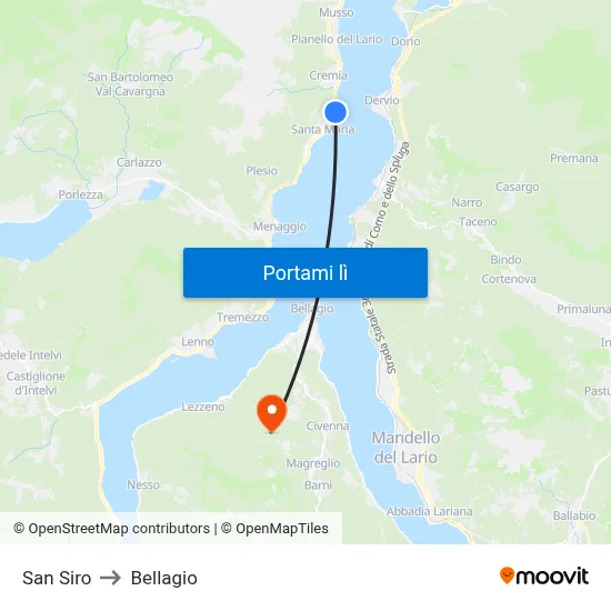 San Siro to Bellagio map