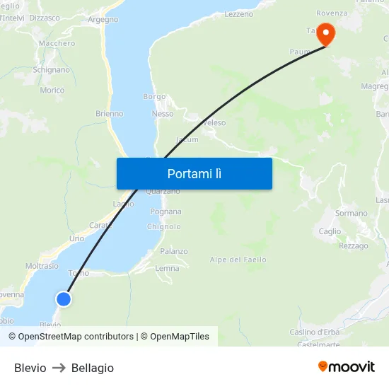 Blevio to Bellagio map