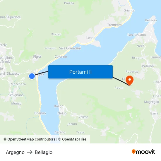 Argegno to Bellagio map
