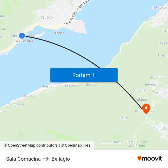 Sala Comacina to Bellagio map