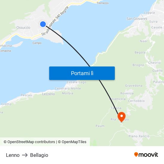 Lenno to Bellagio map