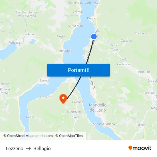 Lezzeno to Bellagio map