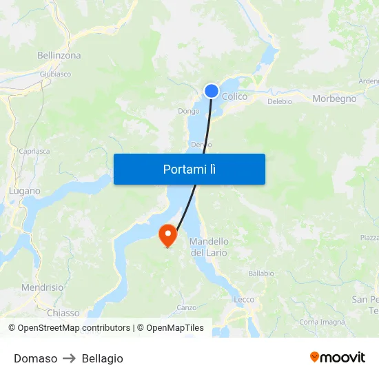 Domaso to Bellagio map