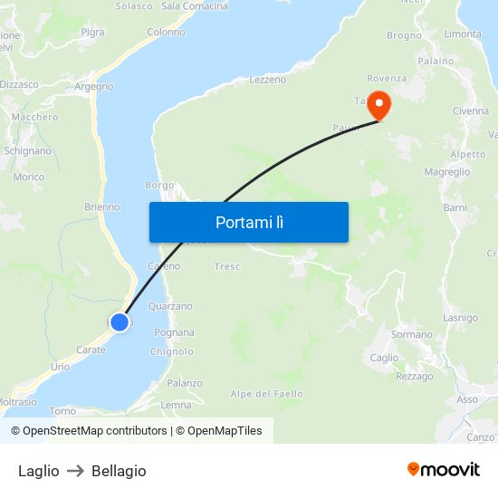Laglio to Bellagio map