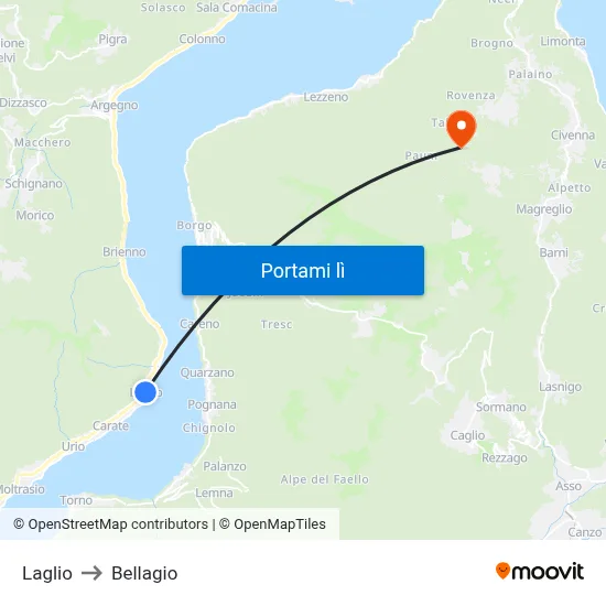 Laglio to Bellagio map