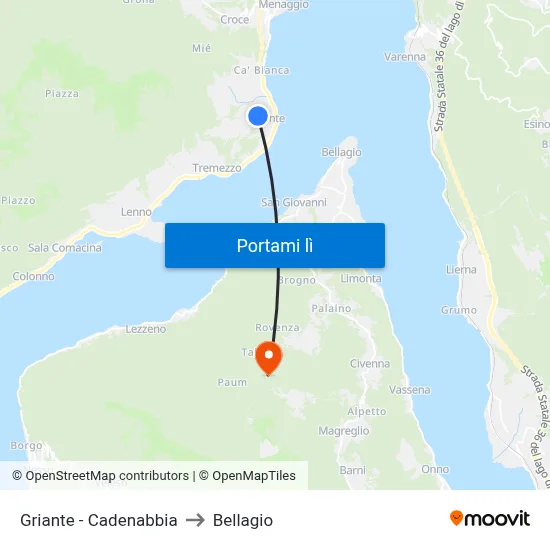 Griante - Cadenabbia to Bellagio map