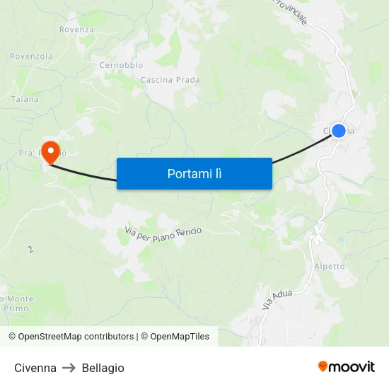 Civenna to Bellagio map