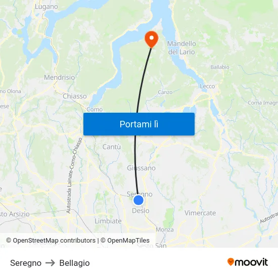 Seregno to Bellagio map