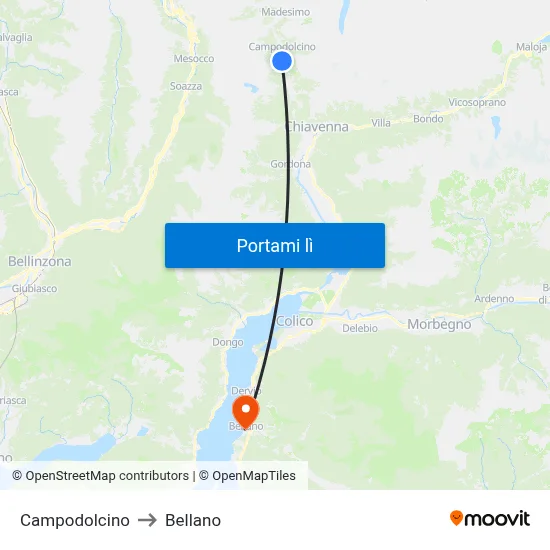 Campodolcino to Bellano map