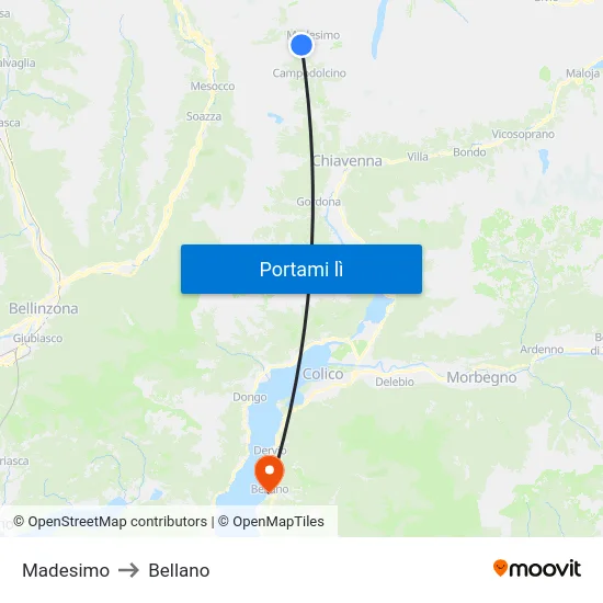 Madesimo to Bellano map