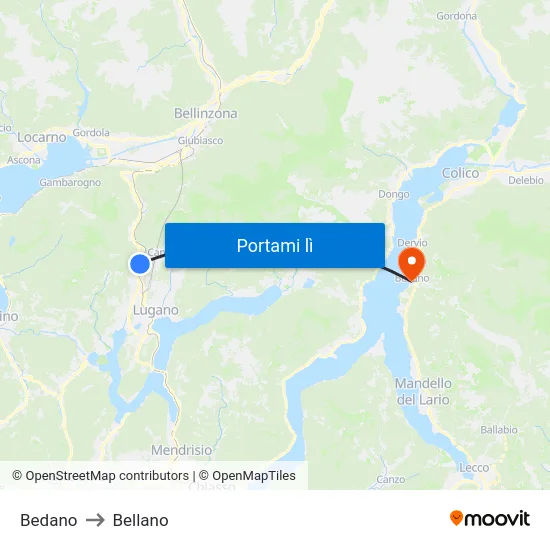Bedano to Bellano map