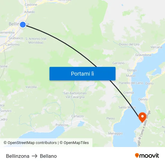 Bellinzona to Bellano map