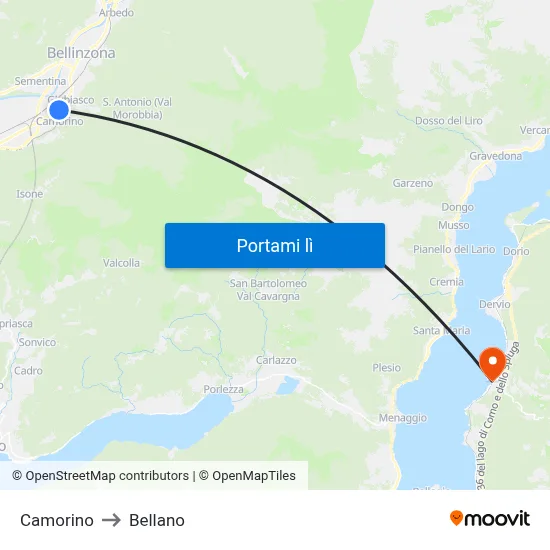 Camorino to Bellano map