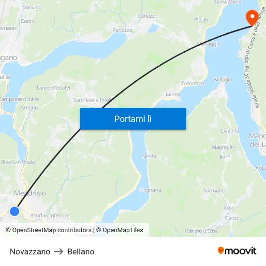 Novazzano to Bellano map