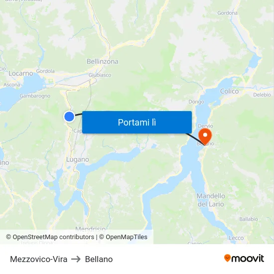 Mezzovico-Vira to Bellano map