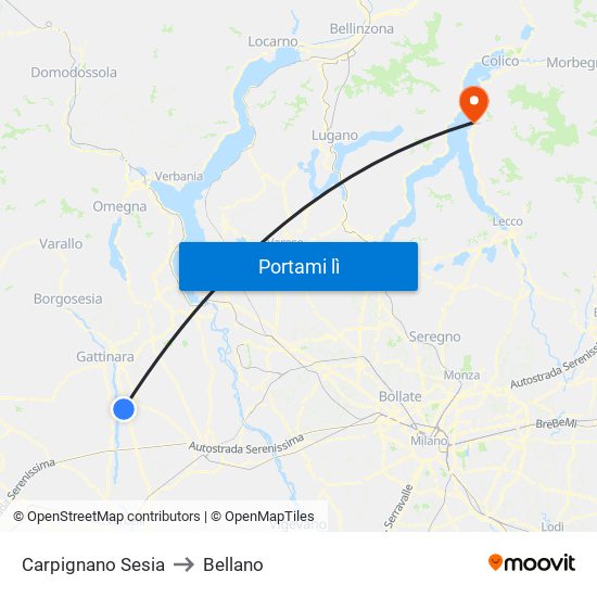 Carpignano Sesia to Bellano map
