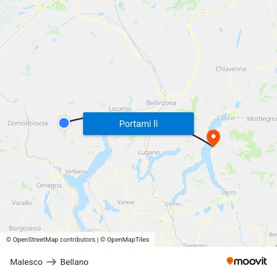 Malesco to Bellano map