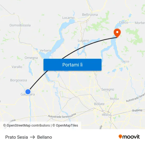 Prato Sesia to Bellano map