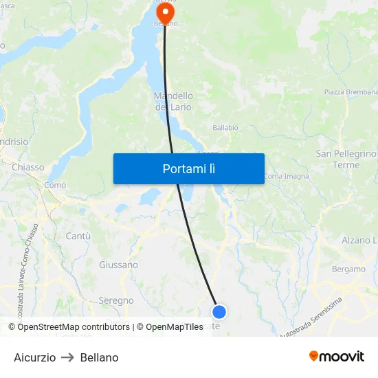 Aicurzio to Bellano map