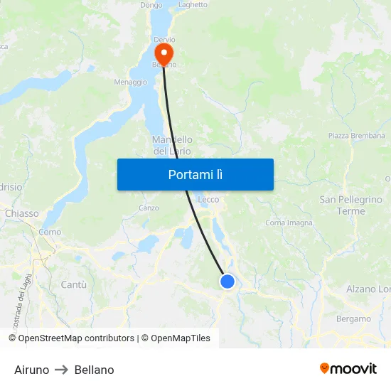 Airuno to Bellano map