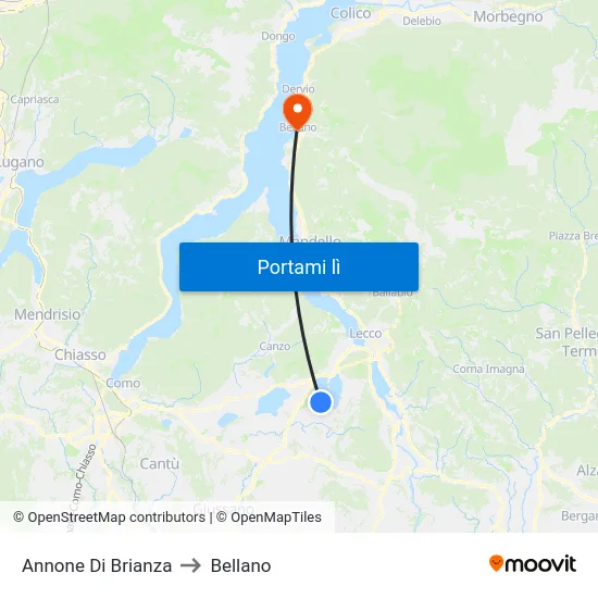 Annone Di Brianza to Bellano map