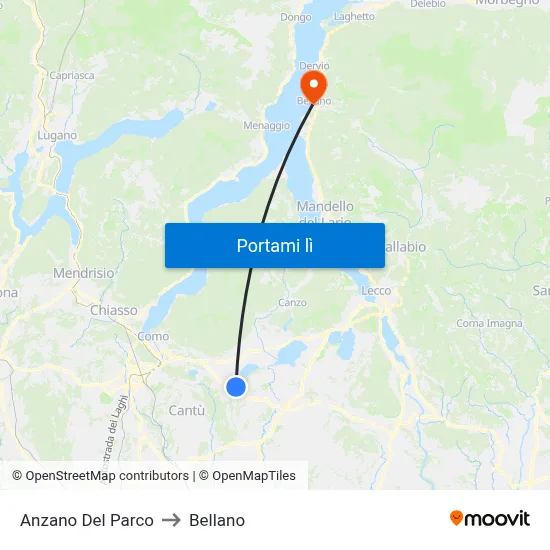 Anzano Del Parco to Bellano map