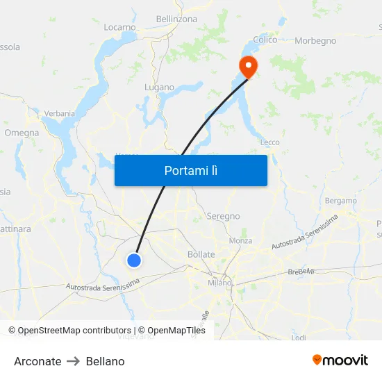Arconate to Bellano map