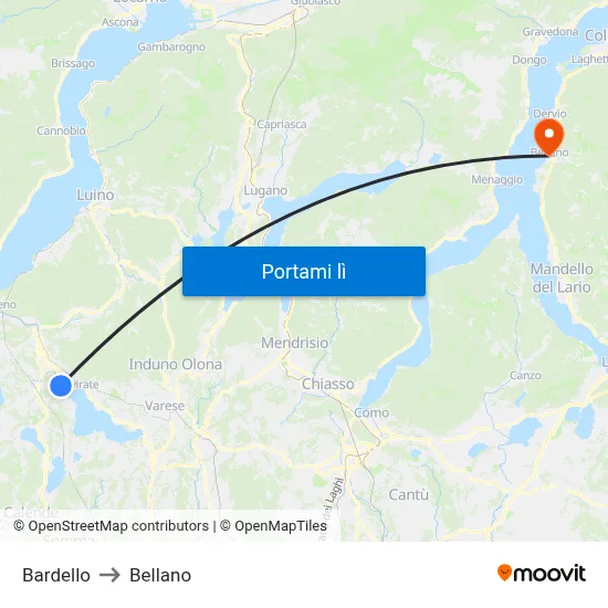 Bardello to Bellano map