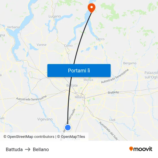 Battuda to Bellano map