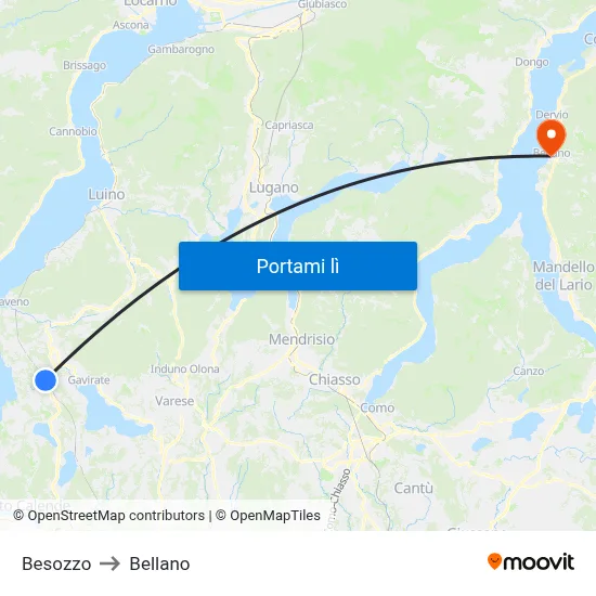 Besozzo to Bellano map
