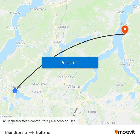 Biandronno to Bellano map