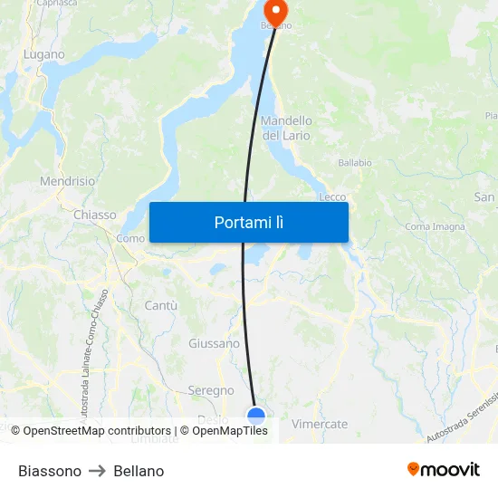 Biassono to Bellano map