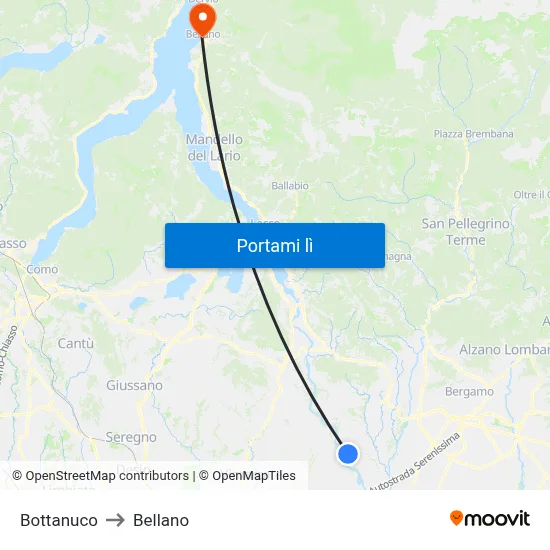 Bottanuco to Bellano map