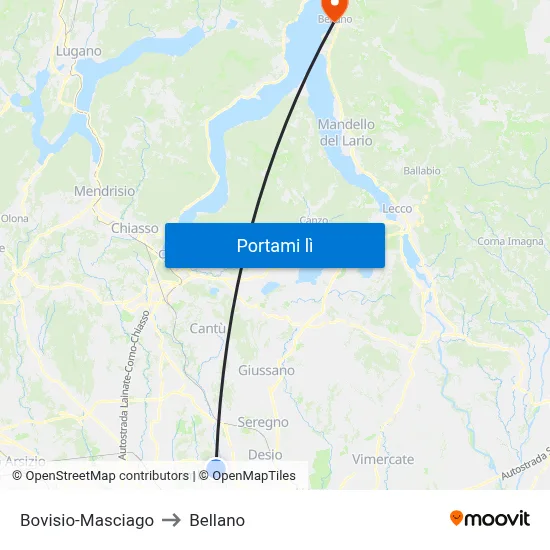 Bovisio-Masciago to Bellano map