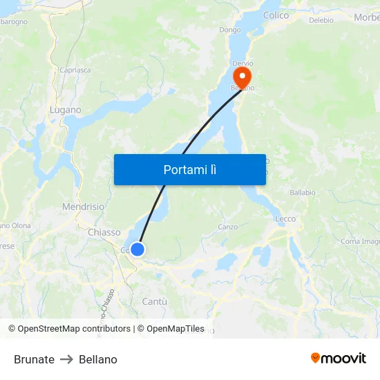 Brunate to Bellano map