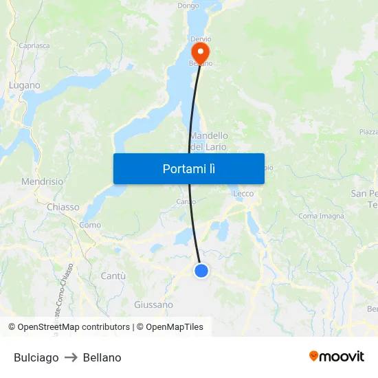 Bulciago to Bellano map