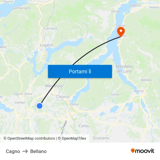Cagno to Bellano map