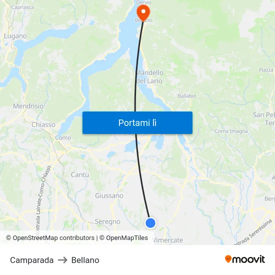 Camparada to Bellano map