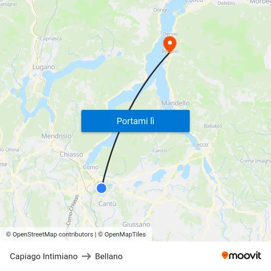 Capiago Intimiano to Bellano map