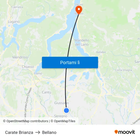 Carate Brianza to Bellano map