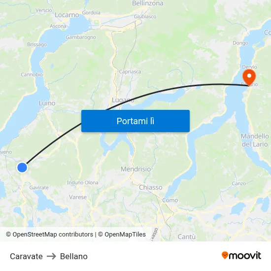 Caravate to Bellano map
